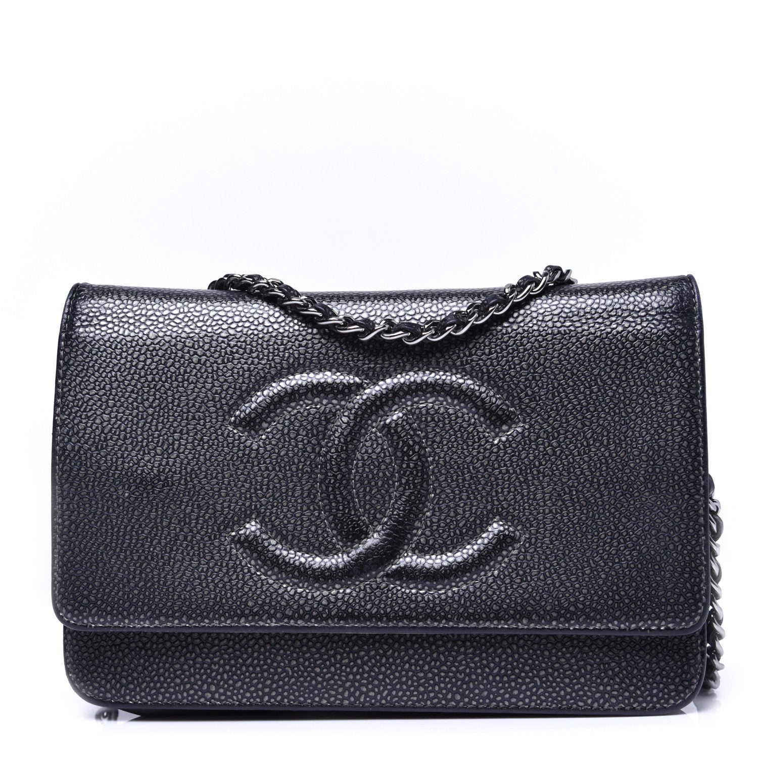 Chanel Metallic Caviar Timeless CC Wallet On Chain WOC Dark Silver 1 of 11