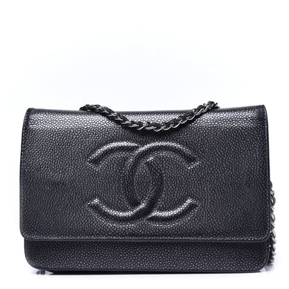 Chanel Metallic Caviar Timeless CC Wallet On Chain WOC Dark Silver 1 of 11