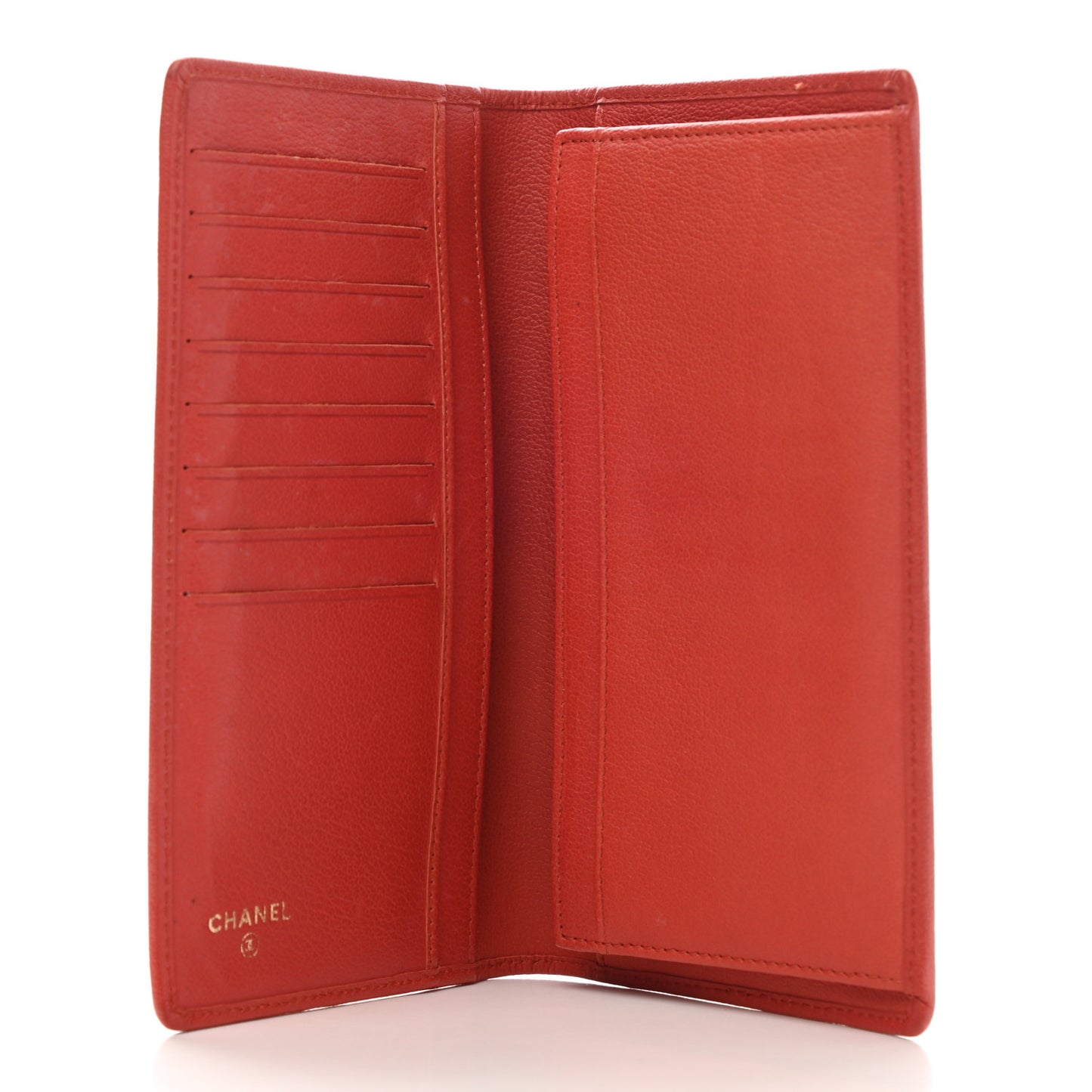 Goatskin Camellia Embossed Yen Wallet Red