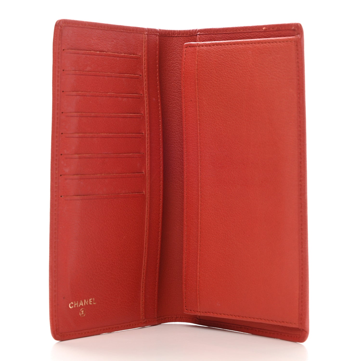 Chanel Goatskin Camellia Embossed Yen Wallet Red 5 of 8