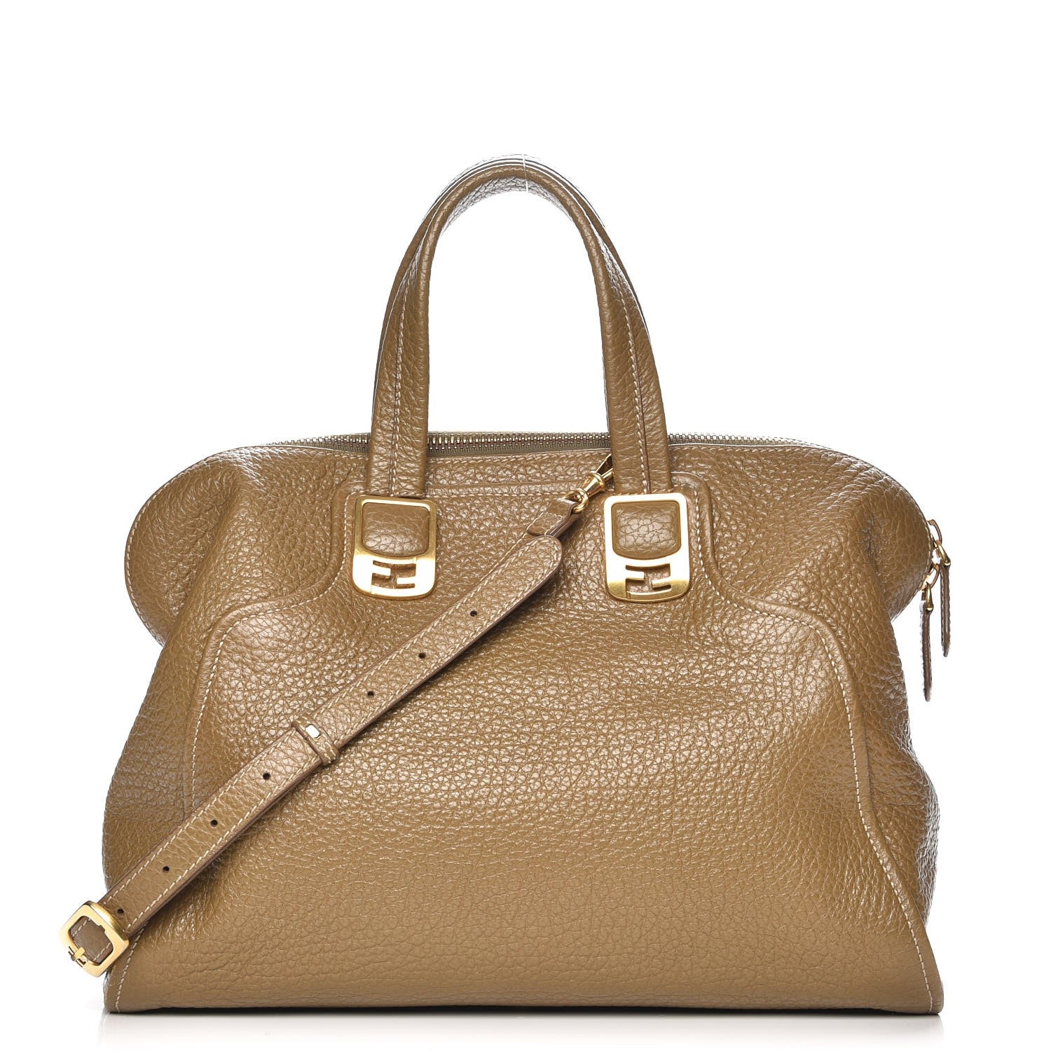 Fendi Pebbled Calfskin Large Chameleon Tote Brown 1 of 13