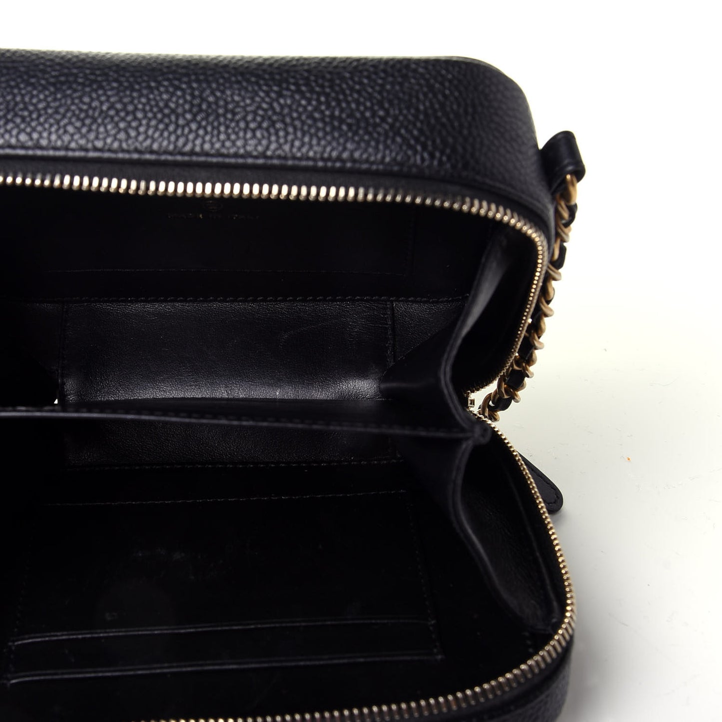 Caviar Quilted CC Filigree Vanity Clutch With Chain Black