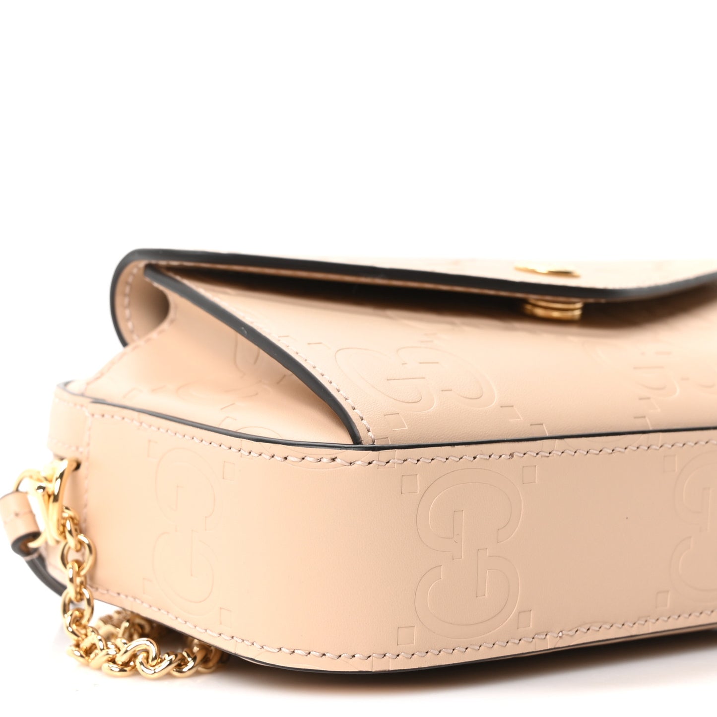 Calfskin GG Super Mini Debossed Chain Wallet Light Beige