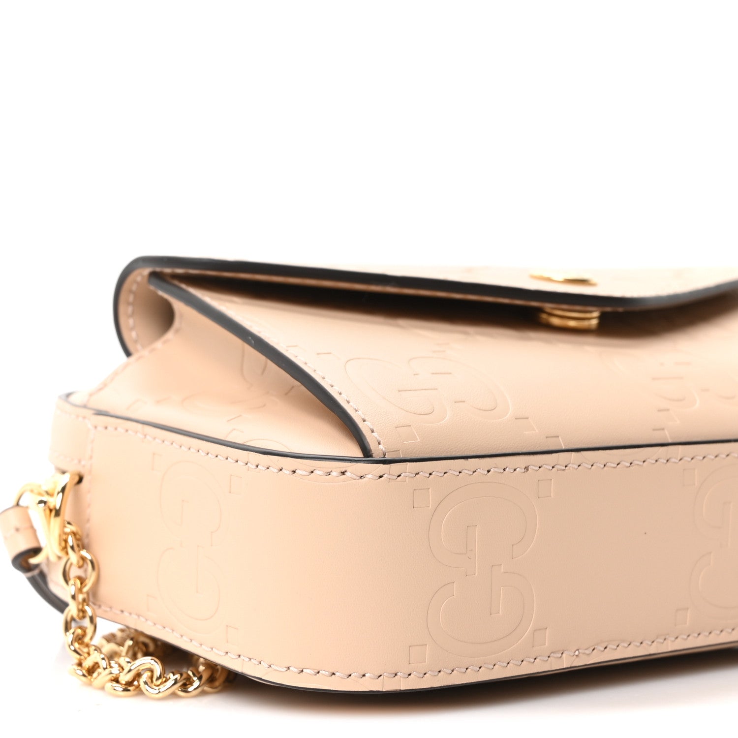 Gucci Calfskin GG Super Mini Debossed Chain Wallet Light Beige 9 of 10