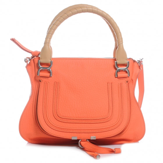 Grained Calfskin Medium Marcie Satchel Orange Fizz