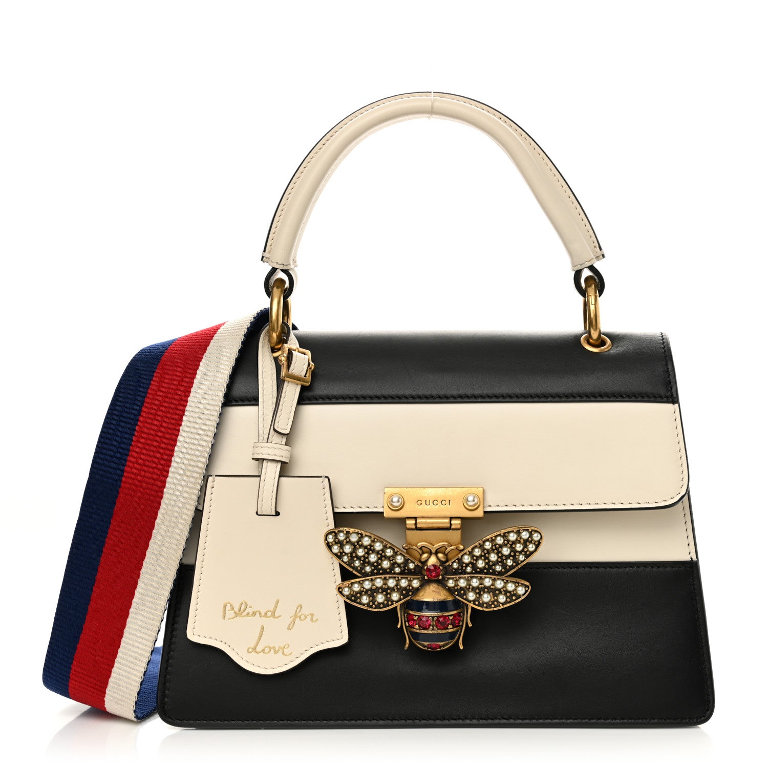 Gucci Calfskin Sylvie Web Small Queen Margaret Top Handle Bag Black White 1 of 14