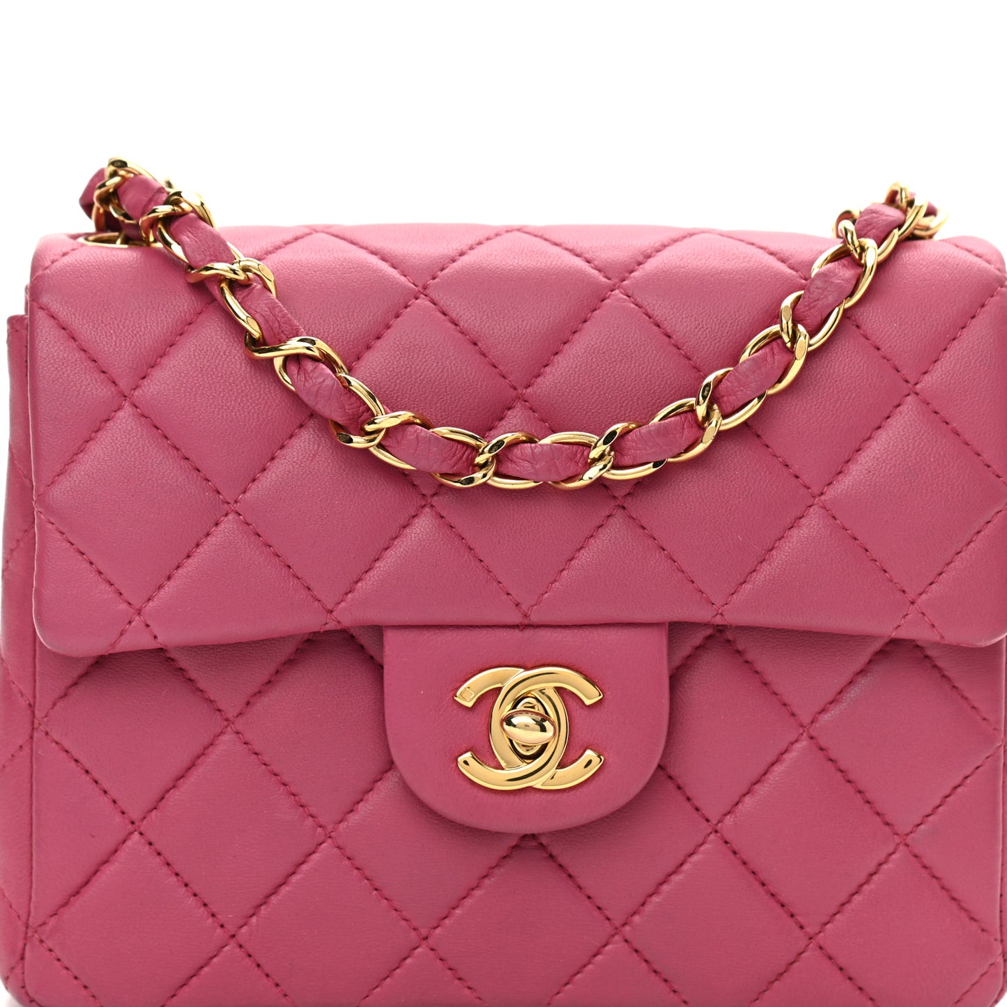 Lambskin Quilted Mini Square Flap Bag Pink