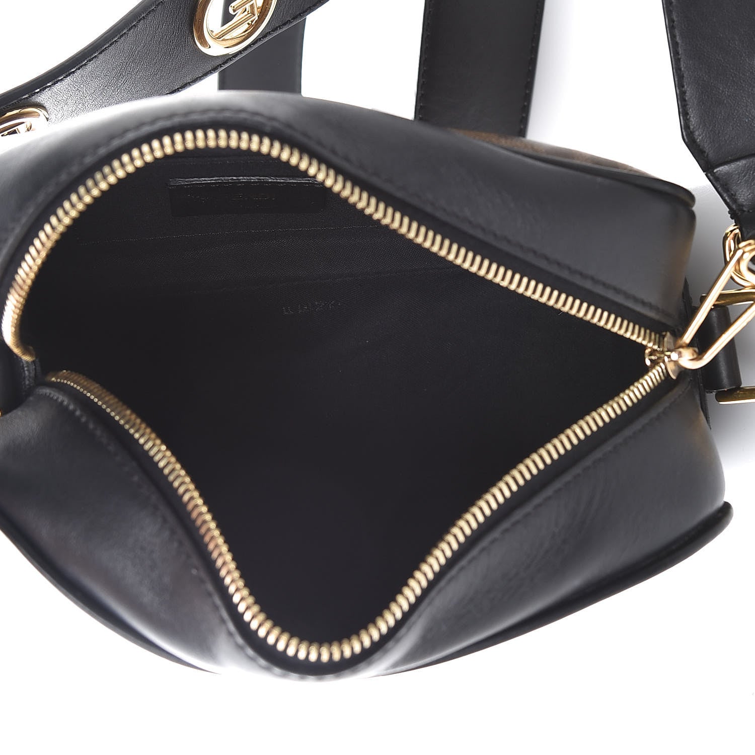 Fendi Glazed Fabric Vitello Century F is Fendi FF 1974 Stamp Patch Camera Case Mogano Panna Black 5 of 13