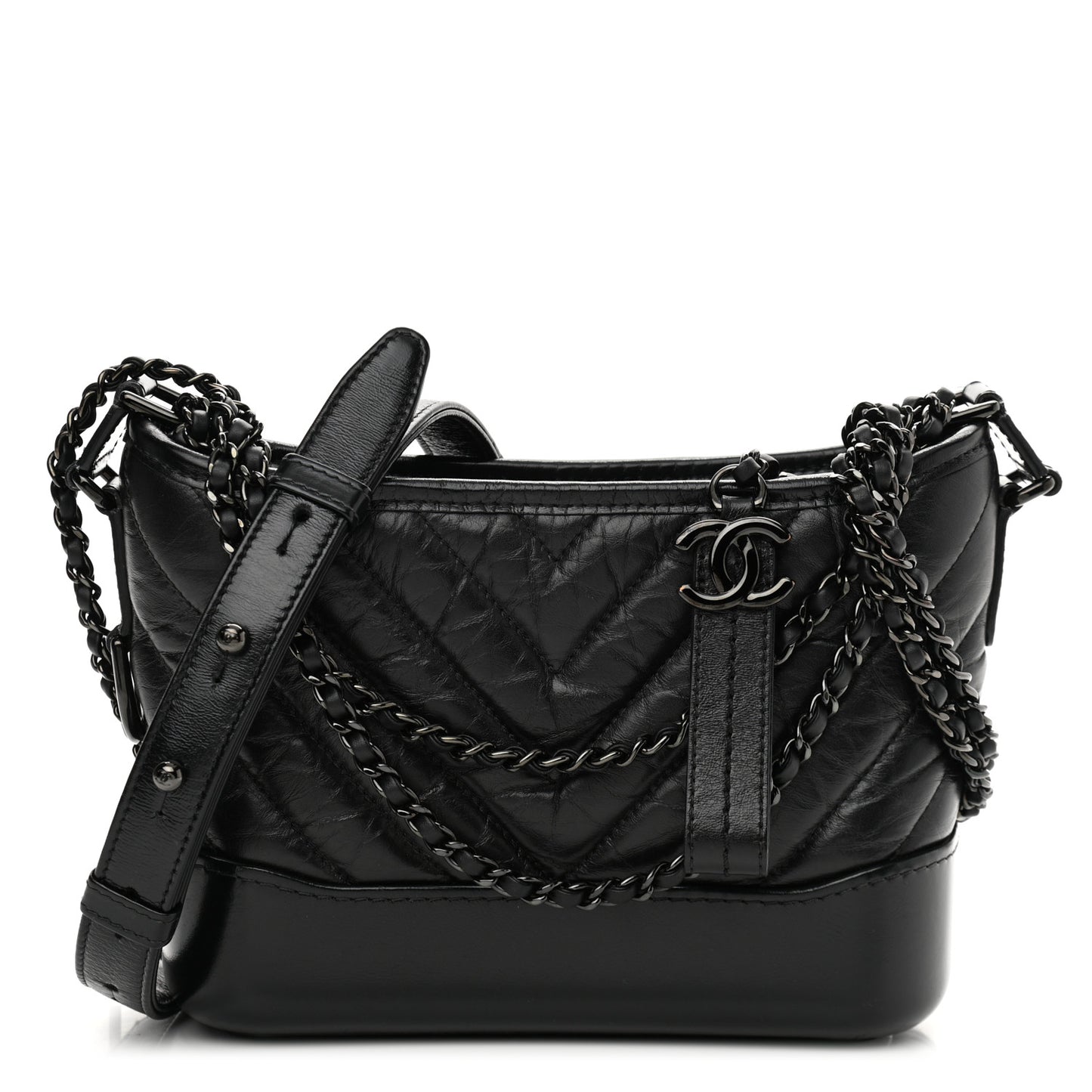 Aged Calfskin Chevron Quilted Small Gabrielle Hobo So Black