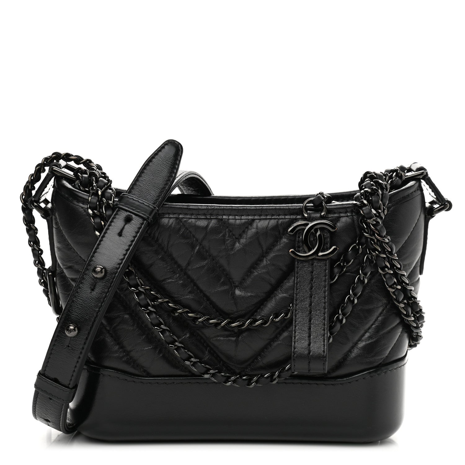 Chanel Aged Calfskin Chevron Quilted Small Gabrielle Hobo So Black 1 of 10