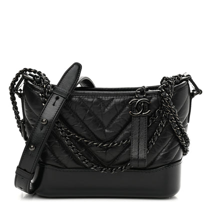 Chanel Aged Calfskin Chevron Quilted Small Gabrielle Hobo So Black 1 of 10