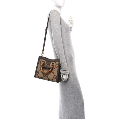Gucci Monogram Jumbo GG Textured Dollar Calfskin Small Diana Tote Bag Camel Ebony New Acero 2 of 10