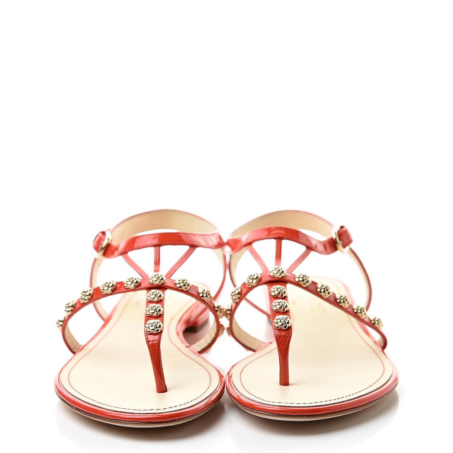 Chanel Patent Camellia Thong Sandals 40.5 Orange 2 of 10