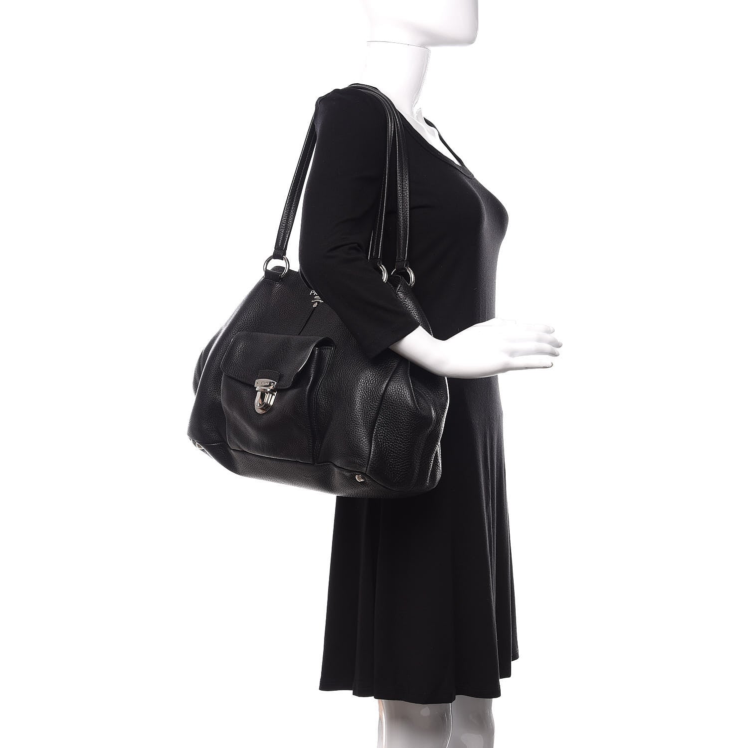 Prada Vitello Daino Shoulder Bag Black 2 of 11