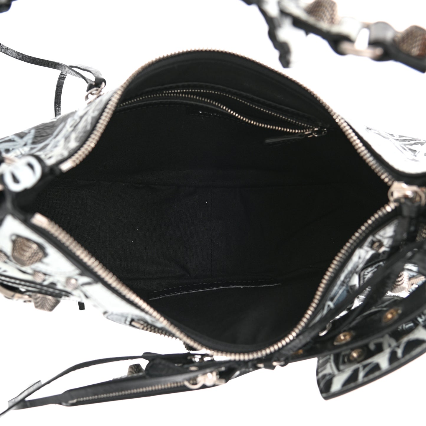 Agneau Arena Graffiti Small Le Cagole Shoulder Bag Black White