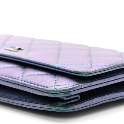 Chanel Iridescent Lambskin Quilted Wallet On Chain WOC Turquoise 11 of 12