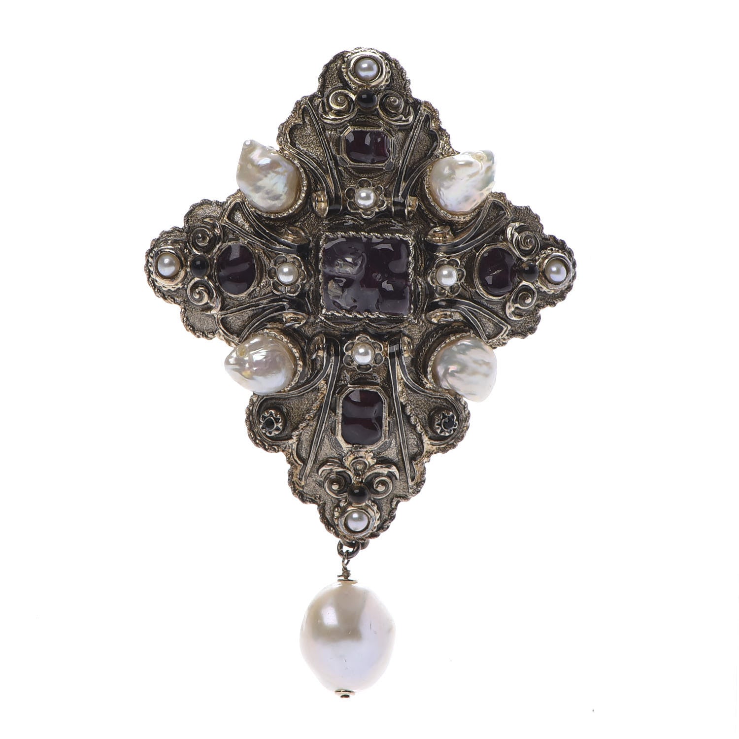 Chanel Gripoix Pearl Brooch Light Gold 1 of 4