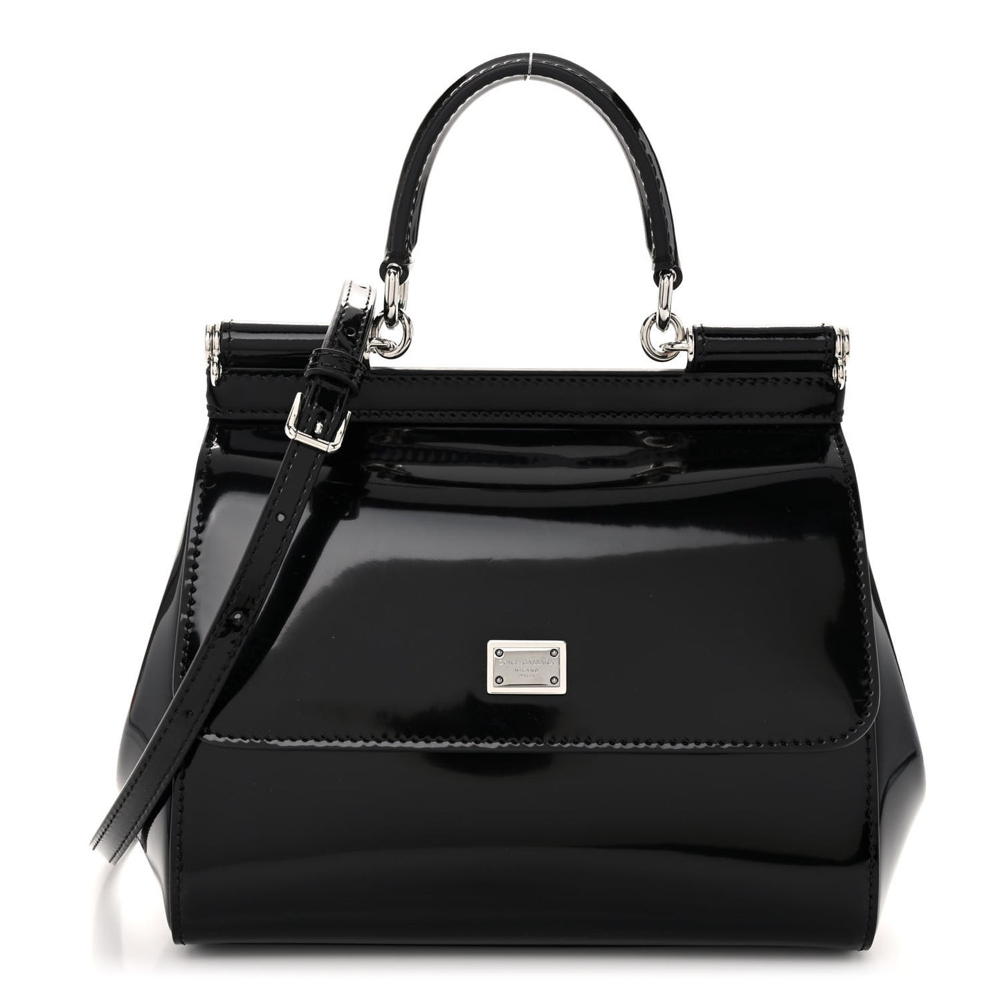 Patent Small Miss Sicily Satchel Black
