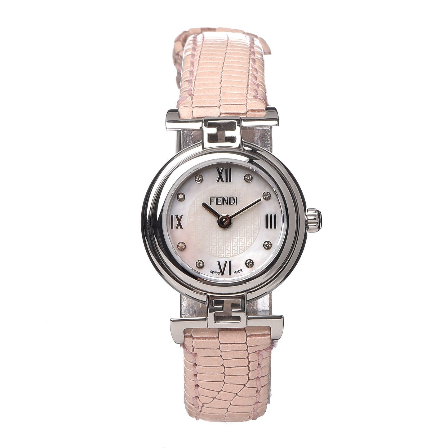 Stainless Steel Calfskin Diamond Pink Mother of Pearl 23mm Moda Quartz Watch