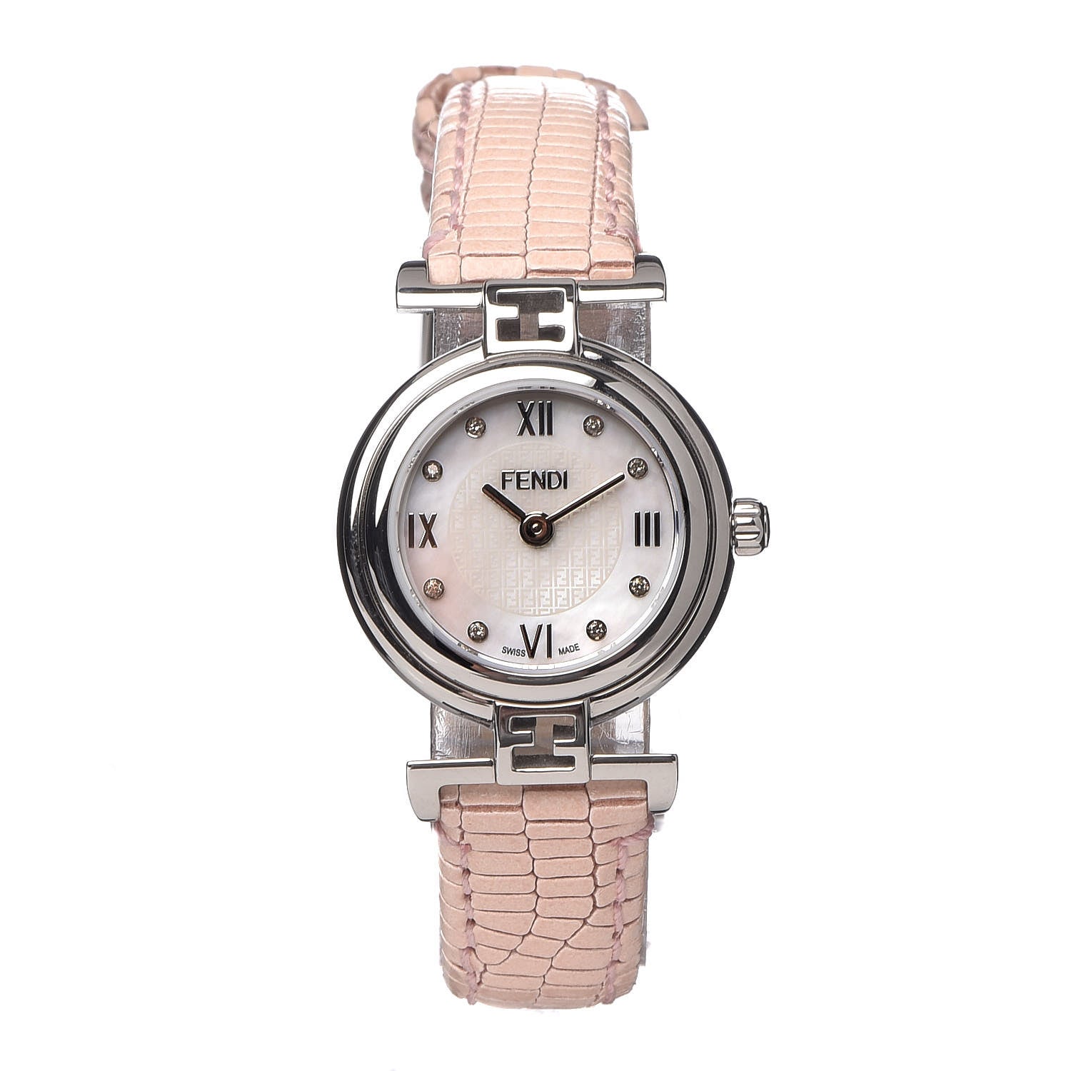 Fendi Stainless Steel Calfskin Diamond Pink Mother of Pearl 23mm Moda Quartz Watch 1 of 8