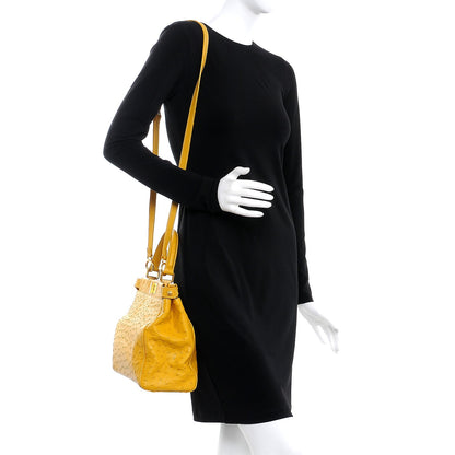 Fendi Ostrich Medium Peekaboo Iconic Satchel Yellow 2 of 14