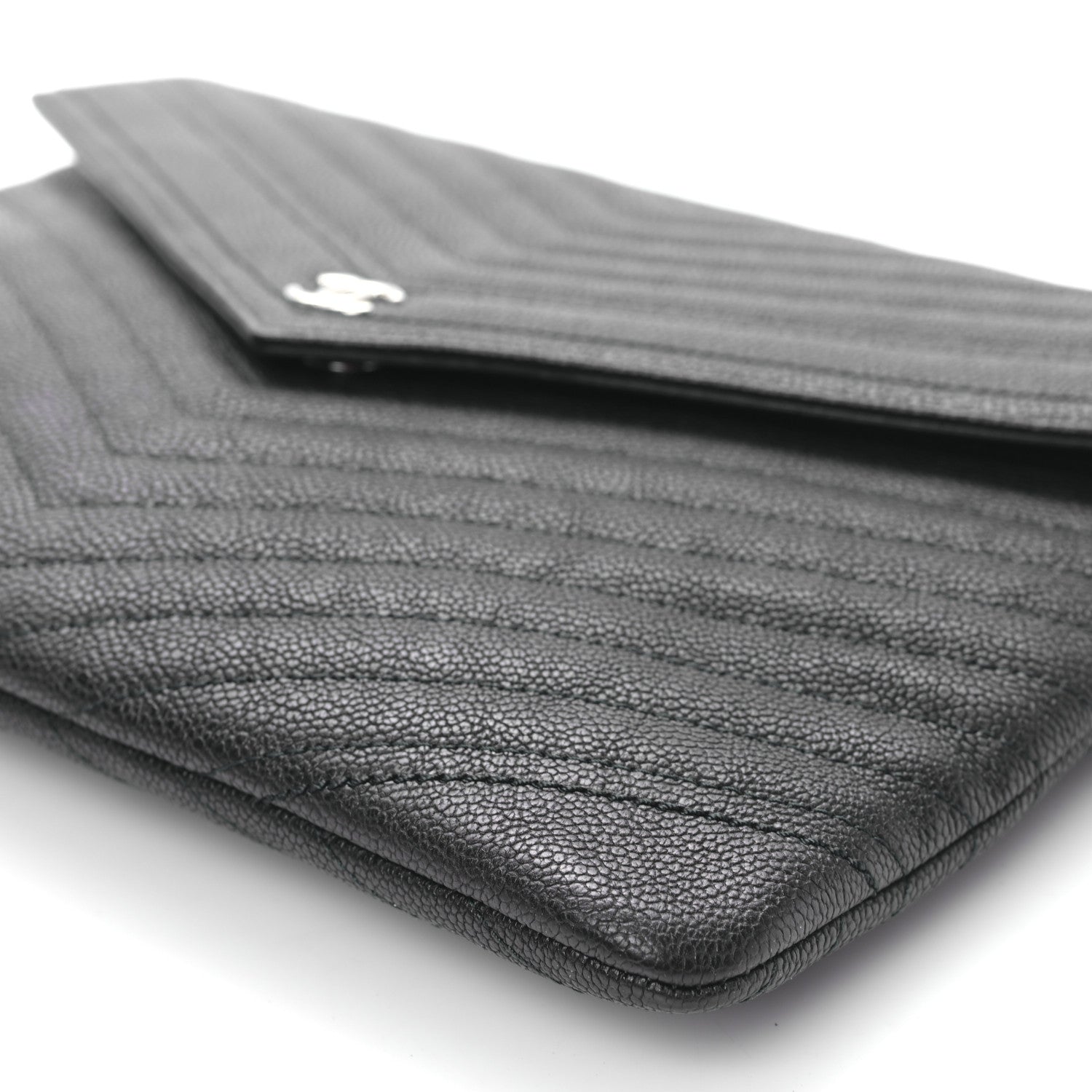 Chanel Calfskin Chevron Quilted Small Envelope Clutch Black 9 of 9