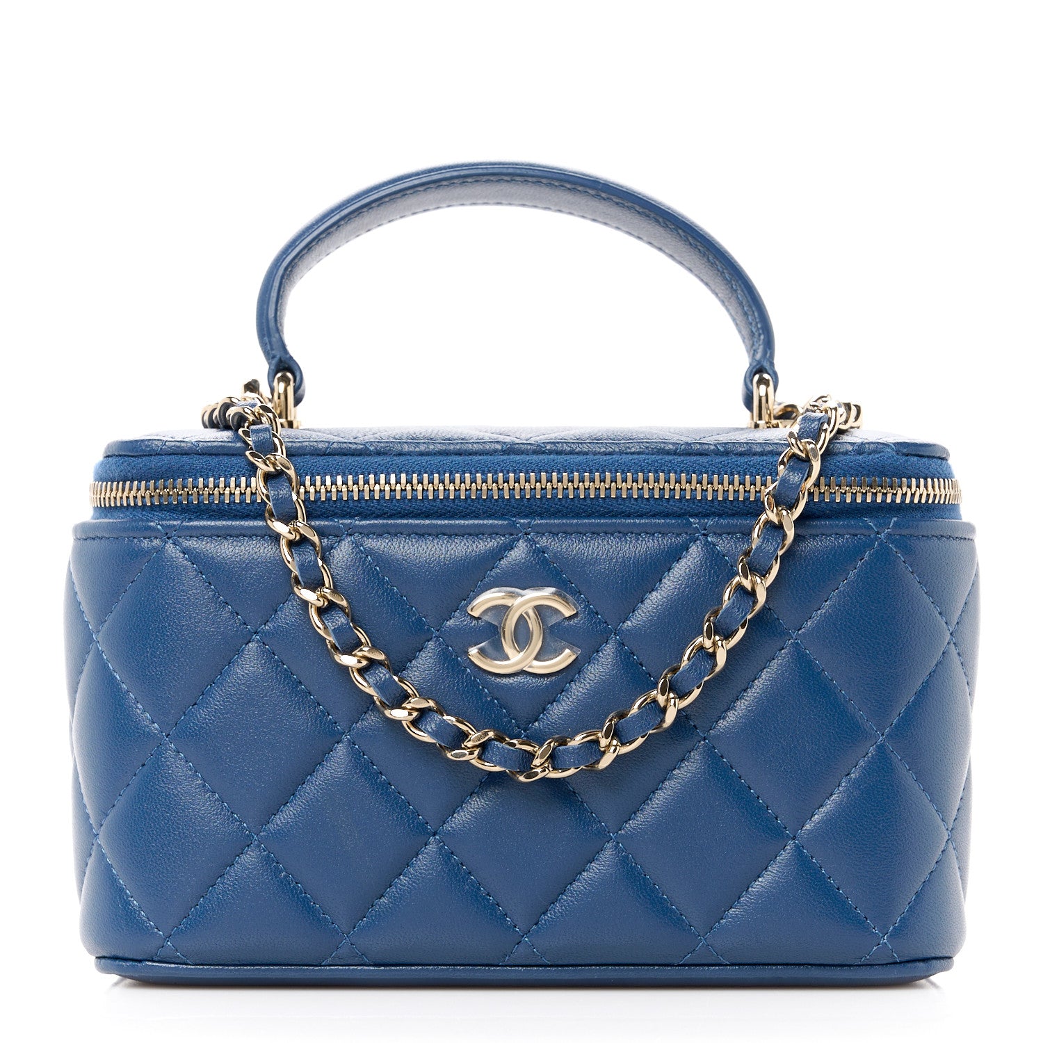 Chanel Lambskin Quilted Small Top Handle Vanity Case With Chain Dark Blue 1 of 11