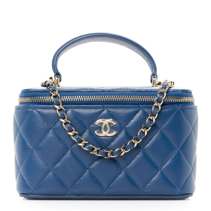 Chanel Lambskin Quilted Small Top Handle Vanity Case With Chain Dark Blue 1 of 11
