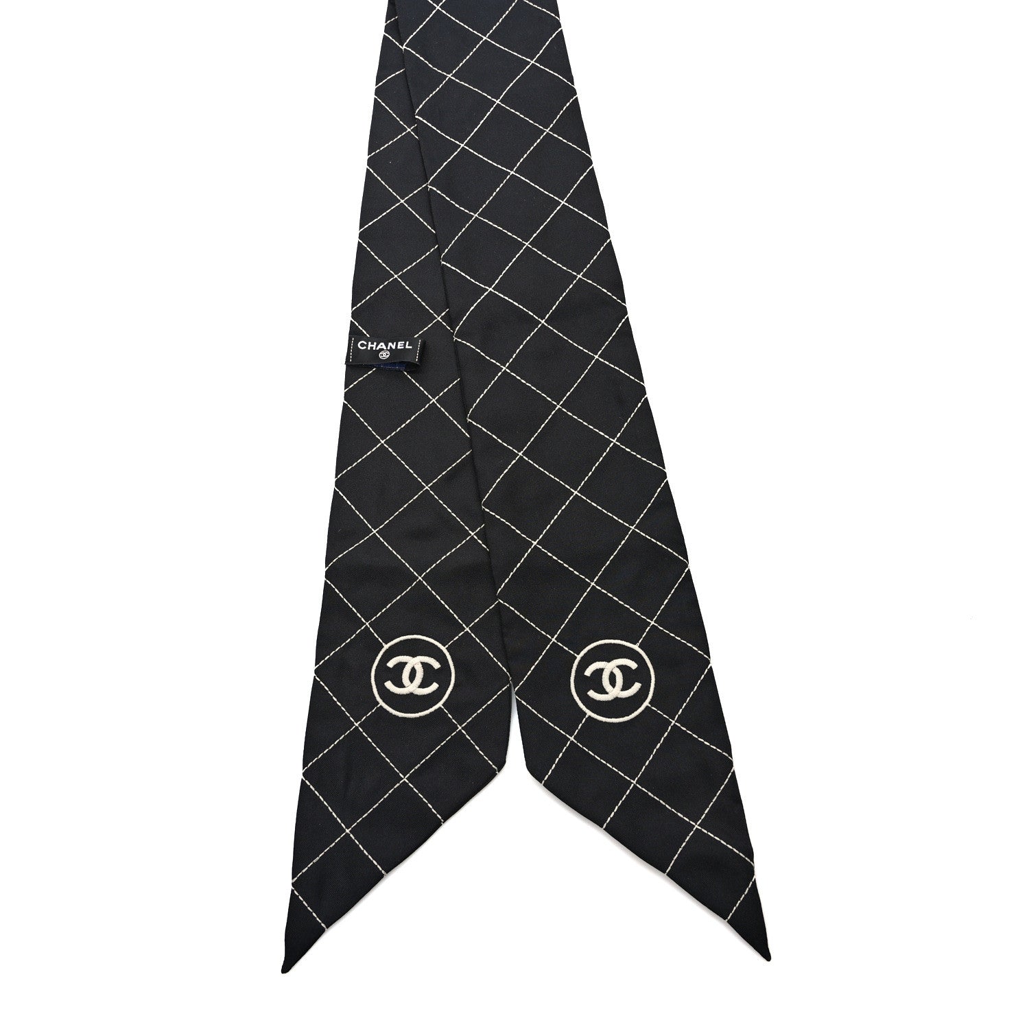 Chanel Silk Embroidered CC Bandeau Scarf Black White 2 of 4