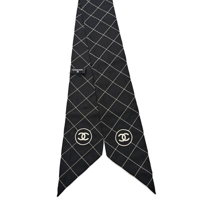 Chanel Silk Embroidered CC Bandeau Scarf Black White 2 of 4