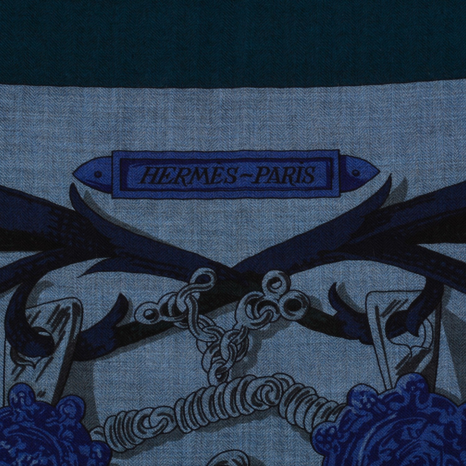 Hermes Cashmere Silk Le Mors a La Conetable Shawl 140 Marine Noir Bleu Chine 3 of 6