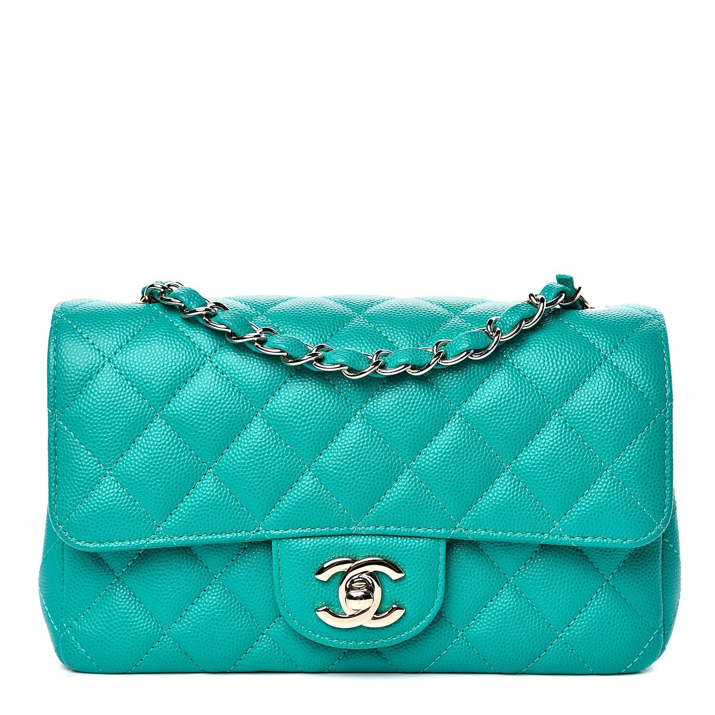Caviar Quilted Mini Rectangular Flap Turquoise