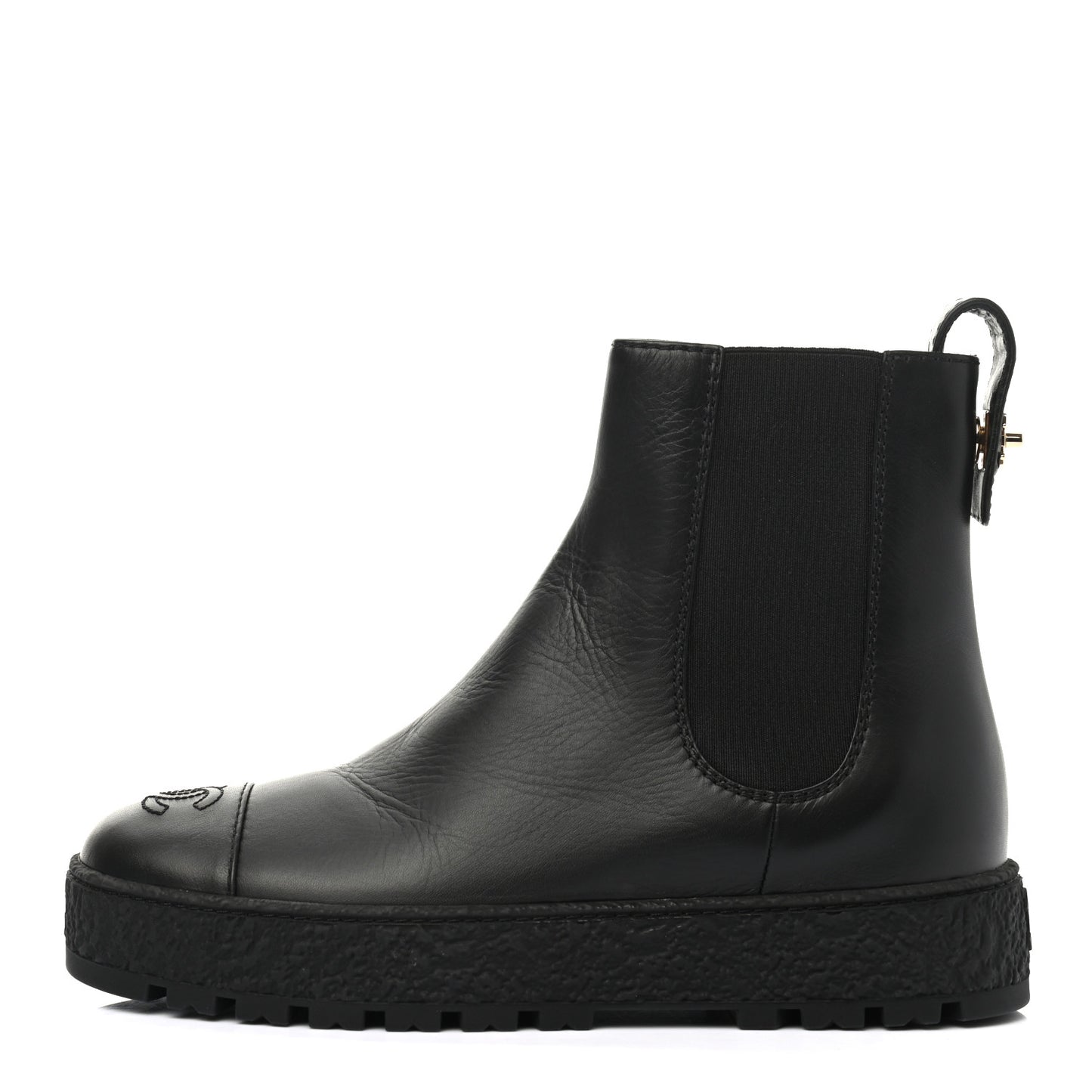 Calfskin Cap Toe CC Ankle Boots 37.5 Black