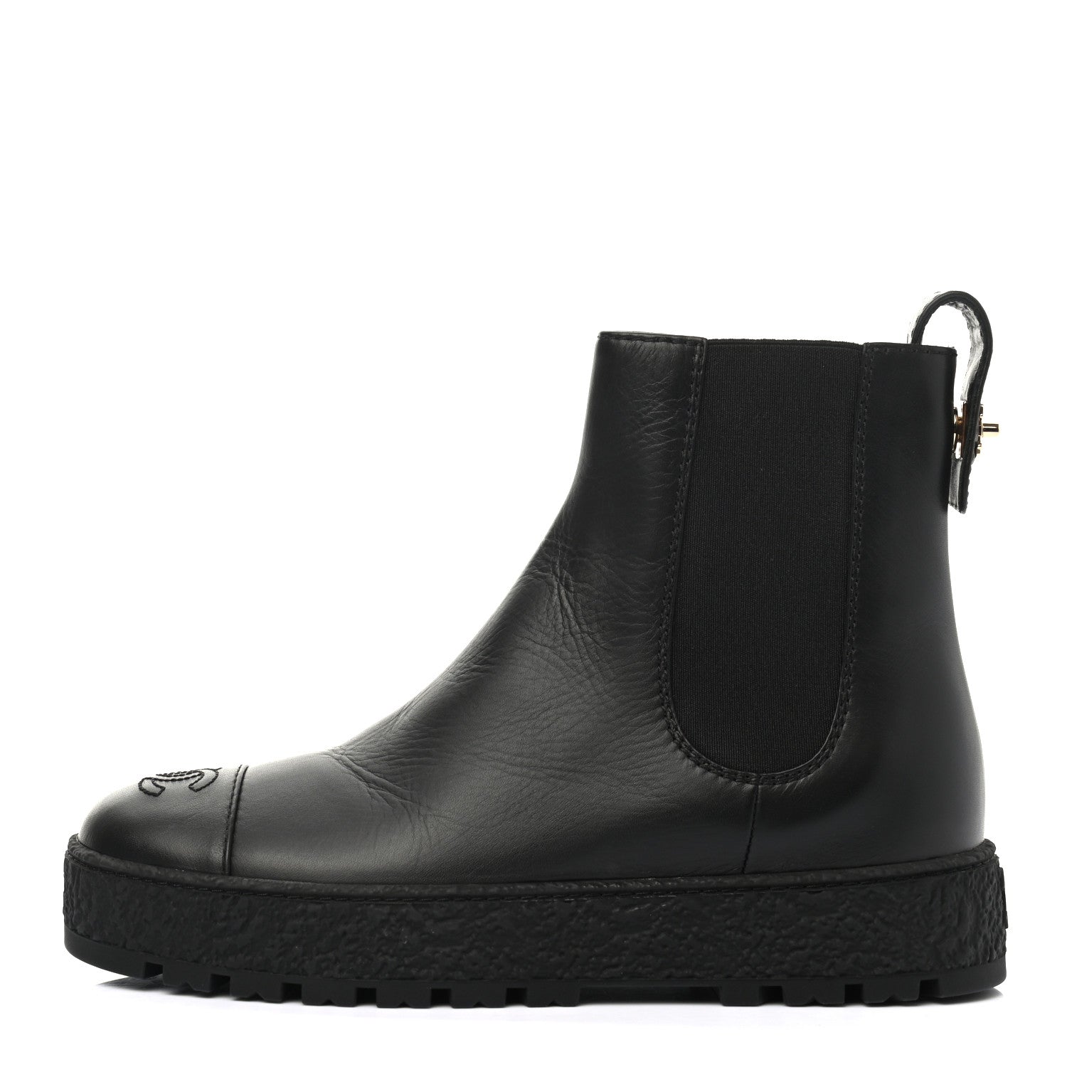 Chanel Calfskin Cap Toe CC Ankle Boots 37.5 Black 1 of 8