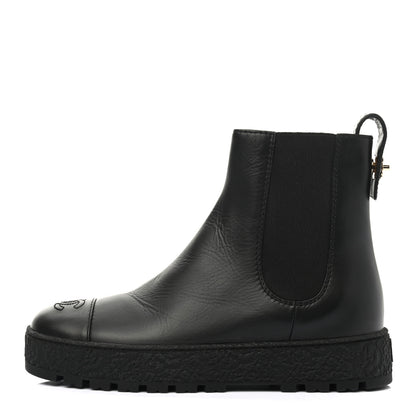 Chanel Calfskin Cap Toe CC Ankle Boots 37.5 Black 1 of 8