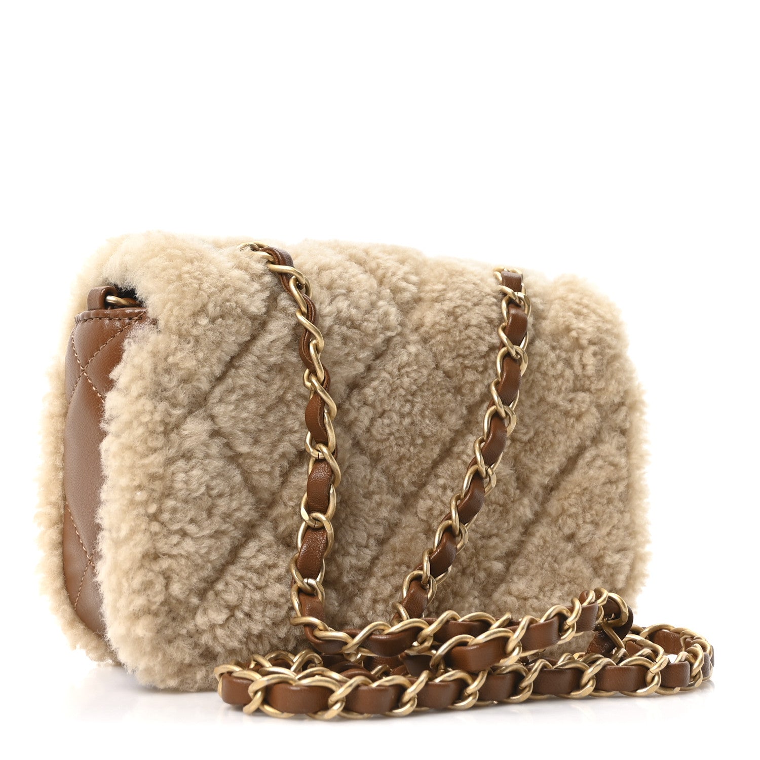 Chanel Shearling Lambskin Quilted Mini Furry Coco Flap Beige Dark Brown 3 of 10