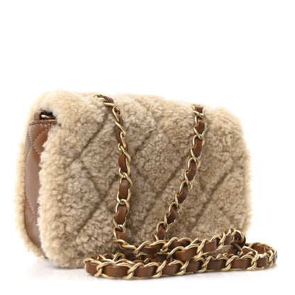 Chanel Shearling Lambskin Quilted Mini Furry Coco Flap Beige Dark Brown 3 of 10