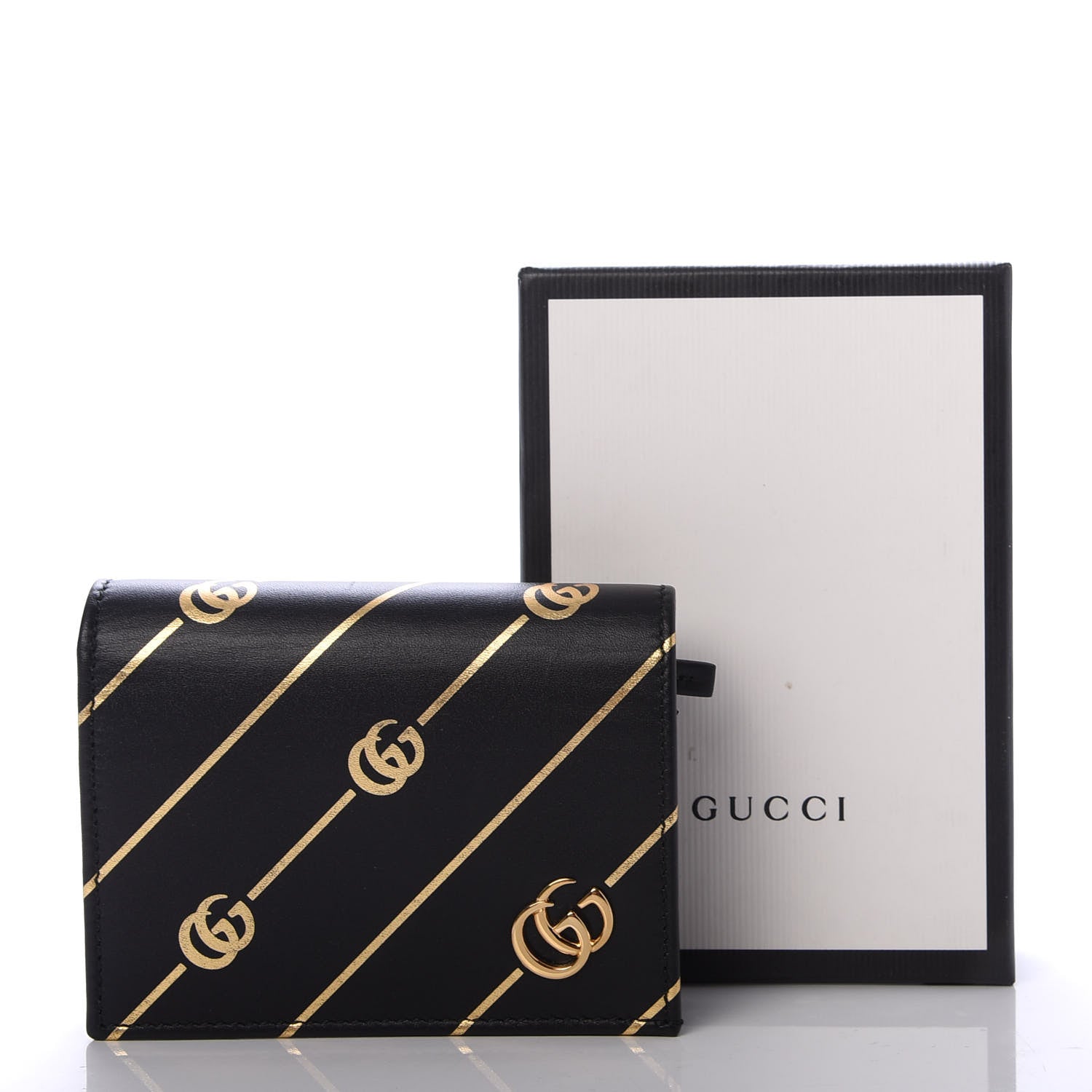 Gucci Calfskin Diagonal GG Card Case Black Gold 7 of 7