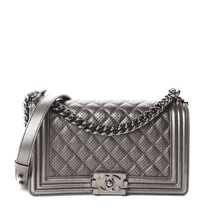 Chanel Metallic Lambskin Perforated Medium Boy Flap Dark Silver 1 of 11