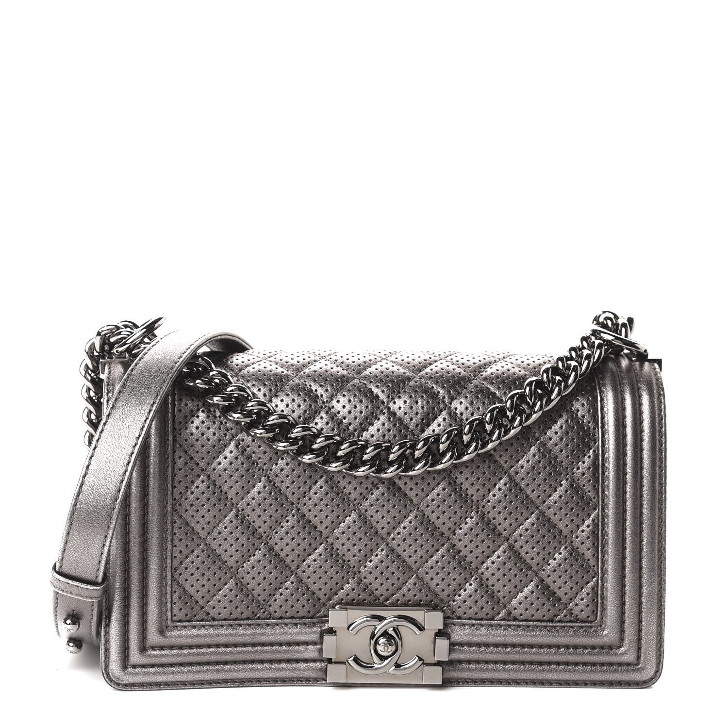 Chanel Metallic Lambskin Perforated Medium Boy Flap Dark Silver 1 of 11