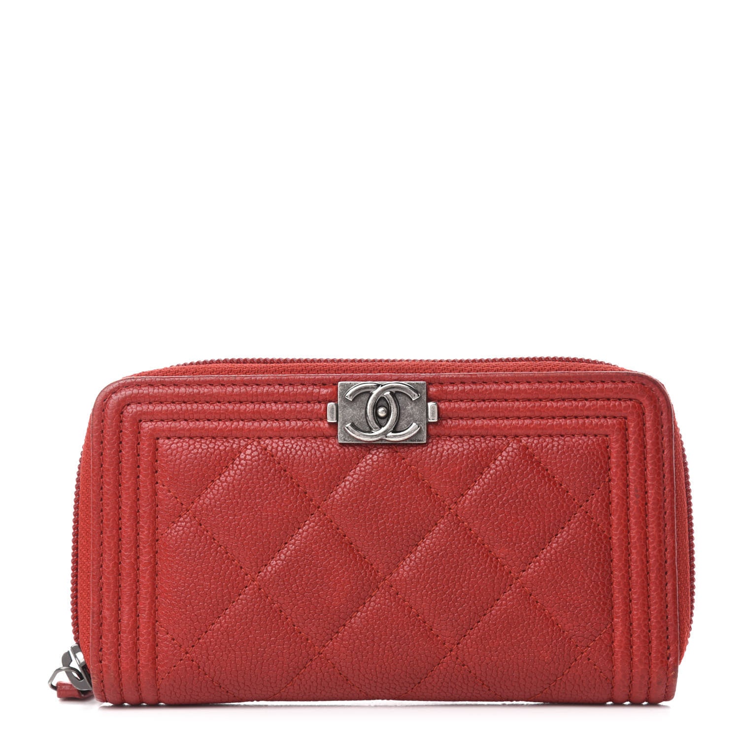 Chanel Caviar Quilted Small Boy Zip Around Wallet Dark Red 1 of 8
