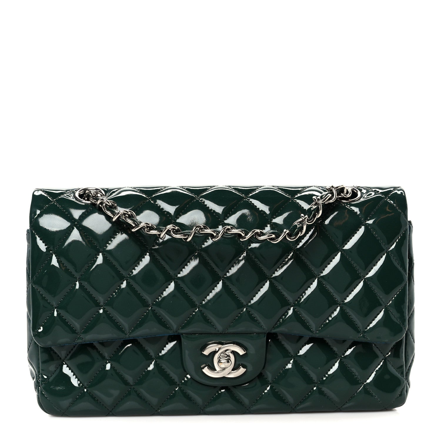 Chanel Patent Quilted Medium Double Flap Blue 1 of 12