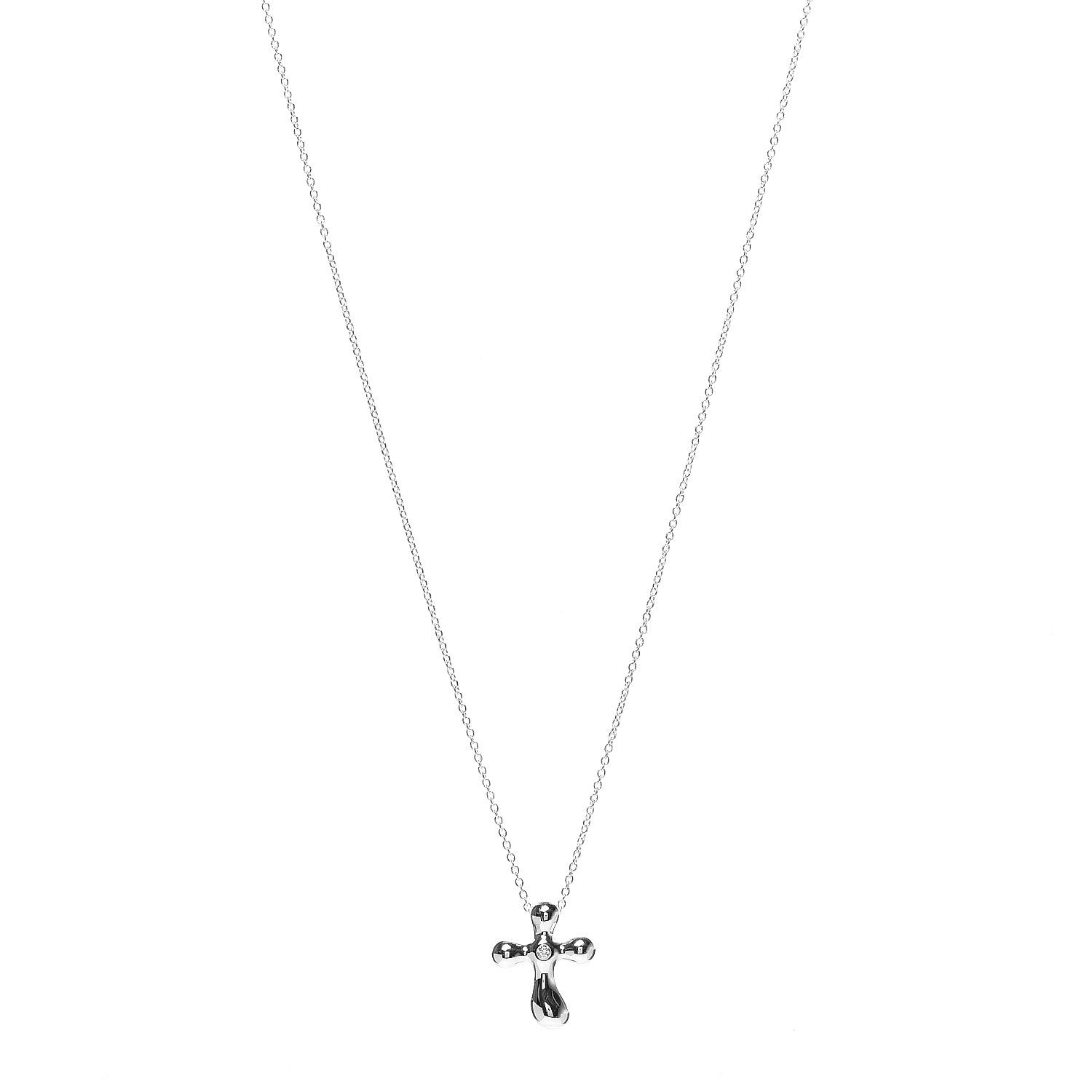 Tiffany Sterling Silver Diamond Elsa Peretti Cross Pendant Necklace 1 of 6
