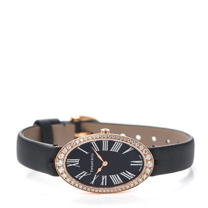 Tiffany 18K Rose Gold Satin Diamond Bezel 21mm 2-Hand Cocktail Quartz Watch Black 2 of 5
