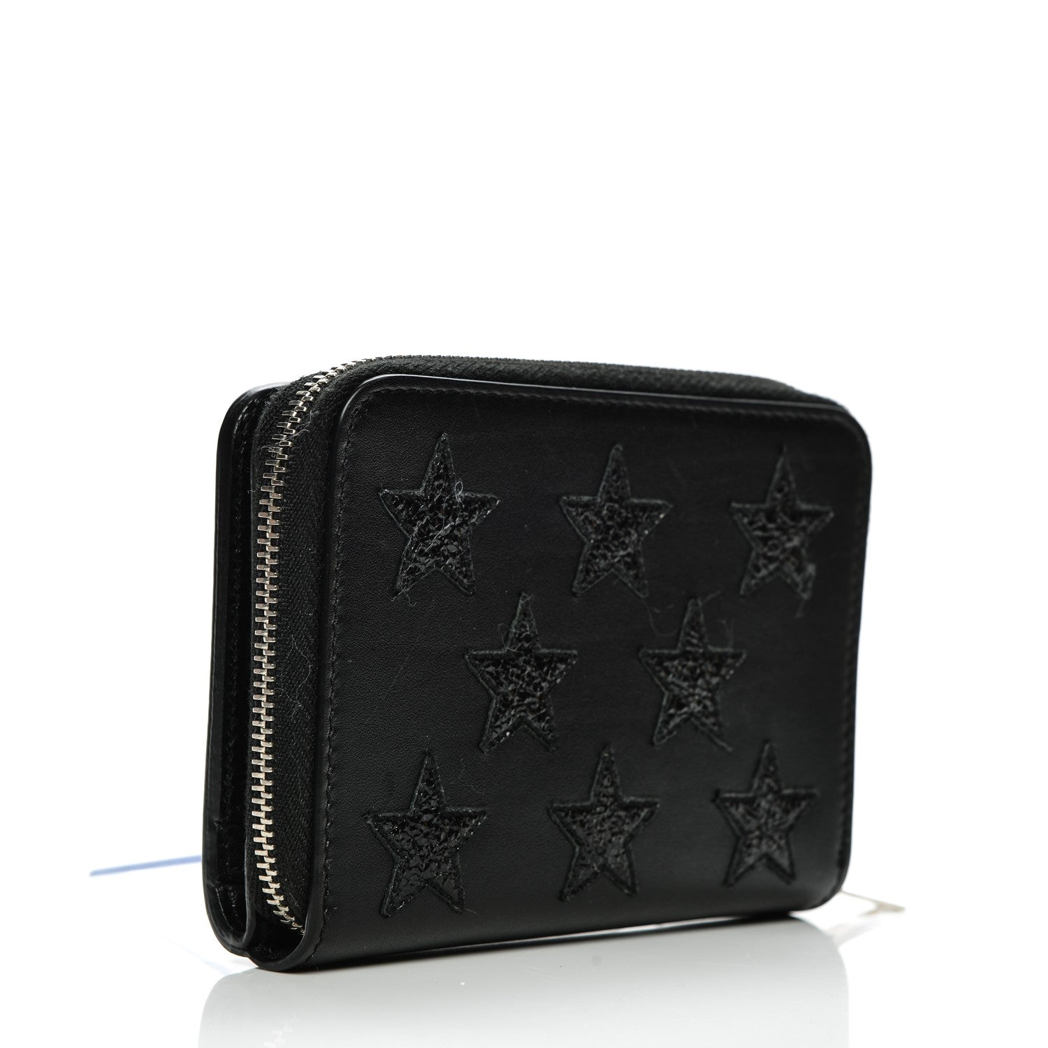 Saint Laurent Calfskin Star Embellished Compact Zip Around Wallet Black 3 of 6