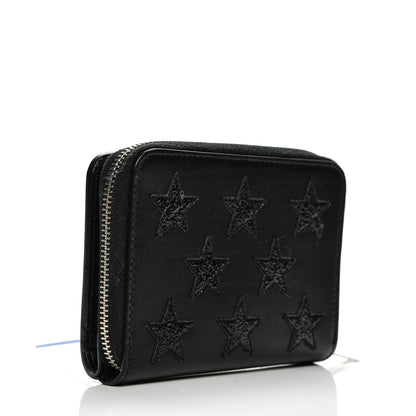 Saint Laurent Calfskin Star Embellished Compact Zip Around Wallet Black 3 of 6