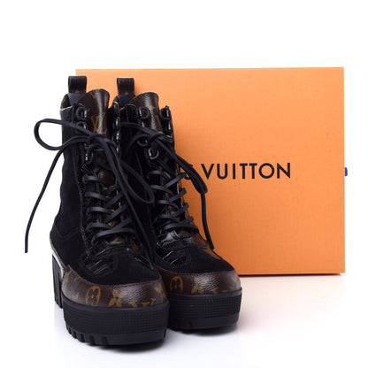 Louis Vuitton Suede Calfskin Monogram Laureate Platform Desert Boots 37.5 Black 11 of 11
