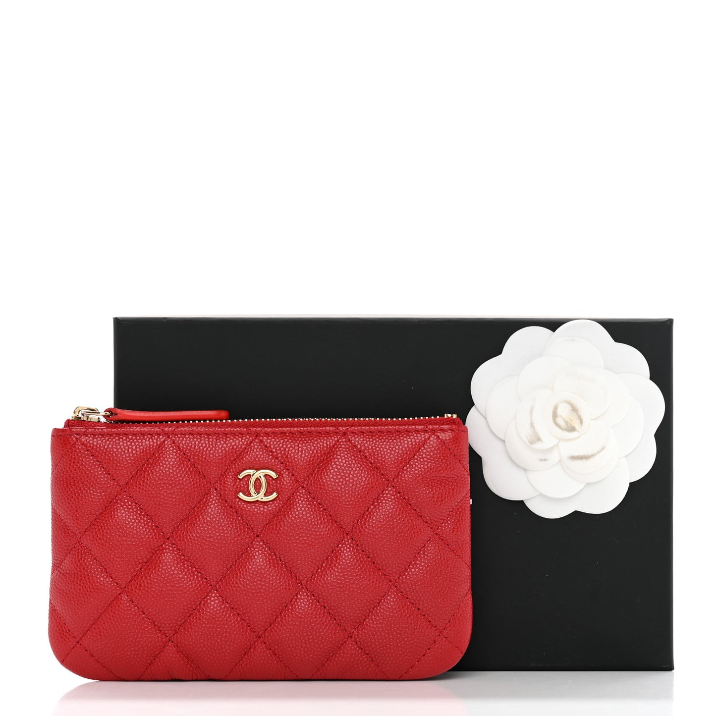 Caviar Quilted Small Cosmetic Case Red