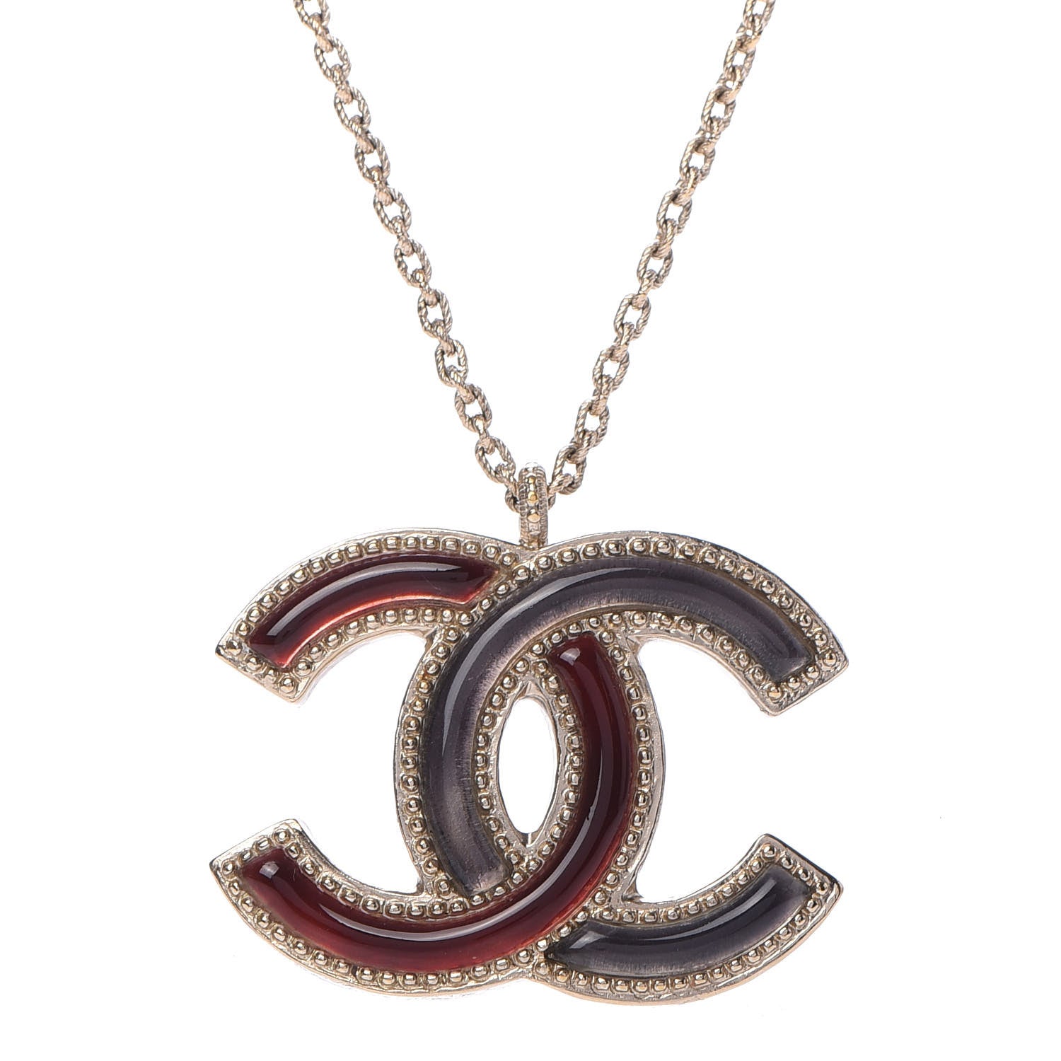 Chanel Resin CC Pendant Necklace Light Gold Red Purple 4 of 6