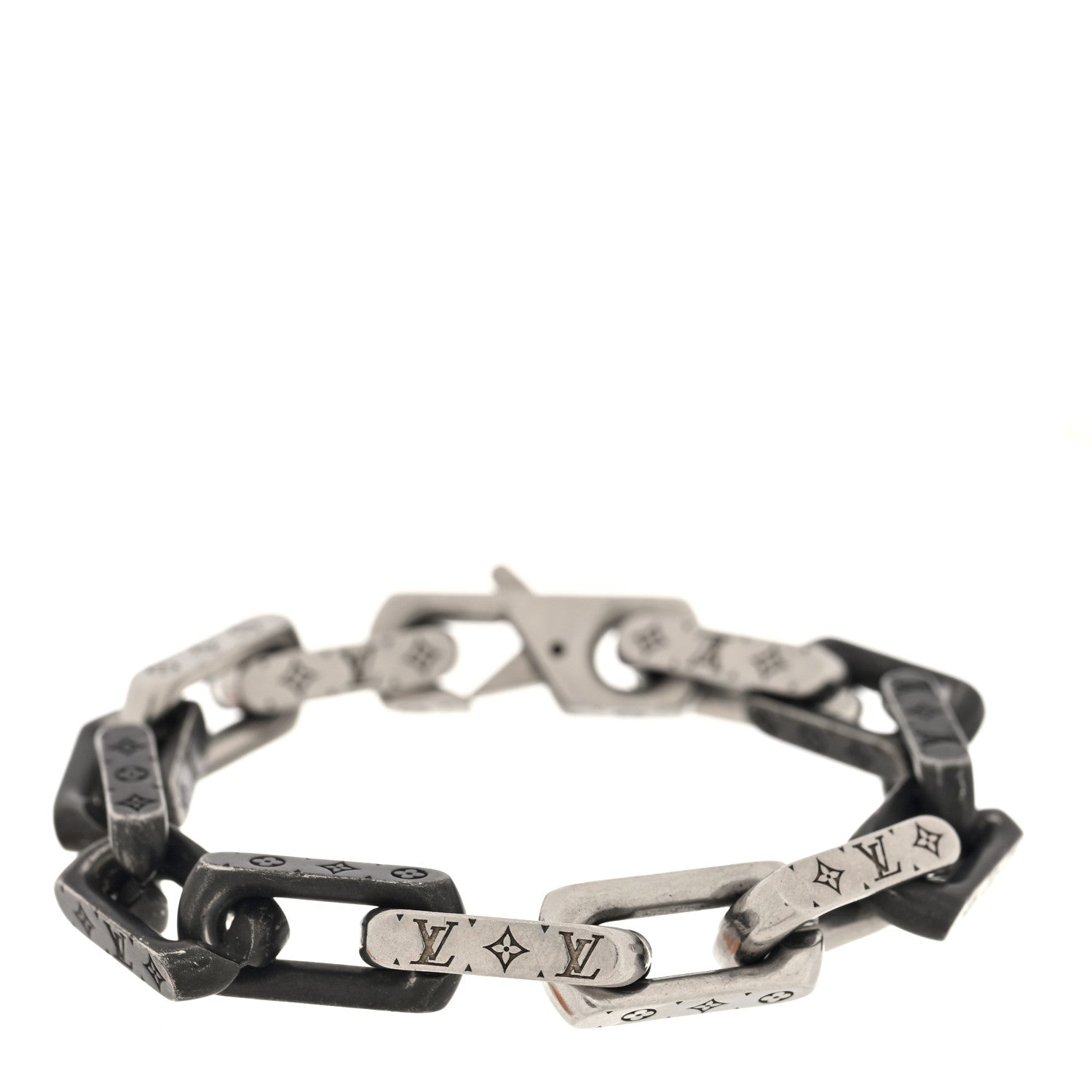 Louis Vuitton Metal Monogram Chain Bracelet Silver Black 1 of 6